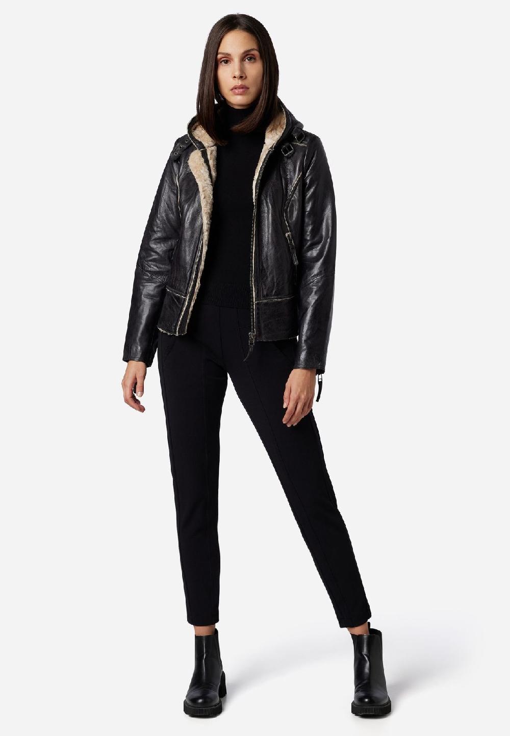 RICANO Damen Lederjacke Jule Bikerjacke mit Fellfütterung und Kapuze Kostenlose Rückgabe