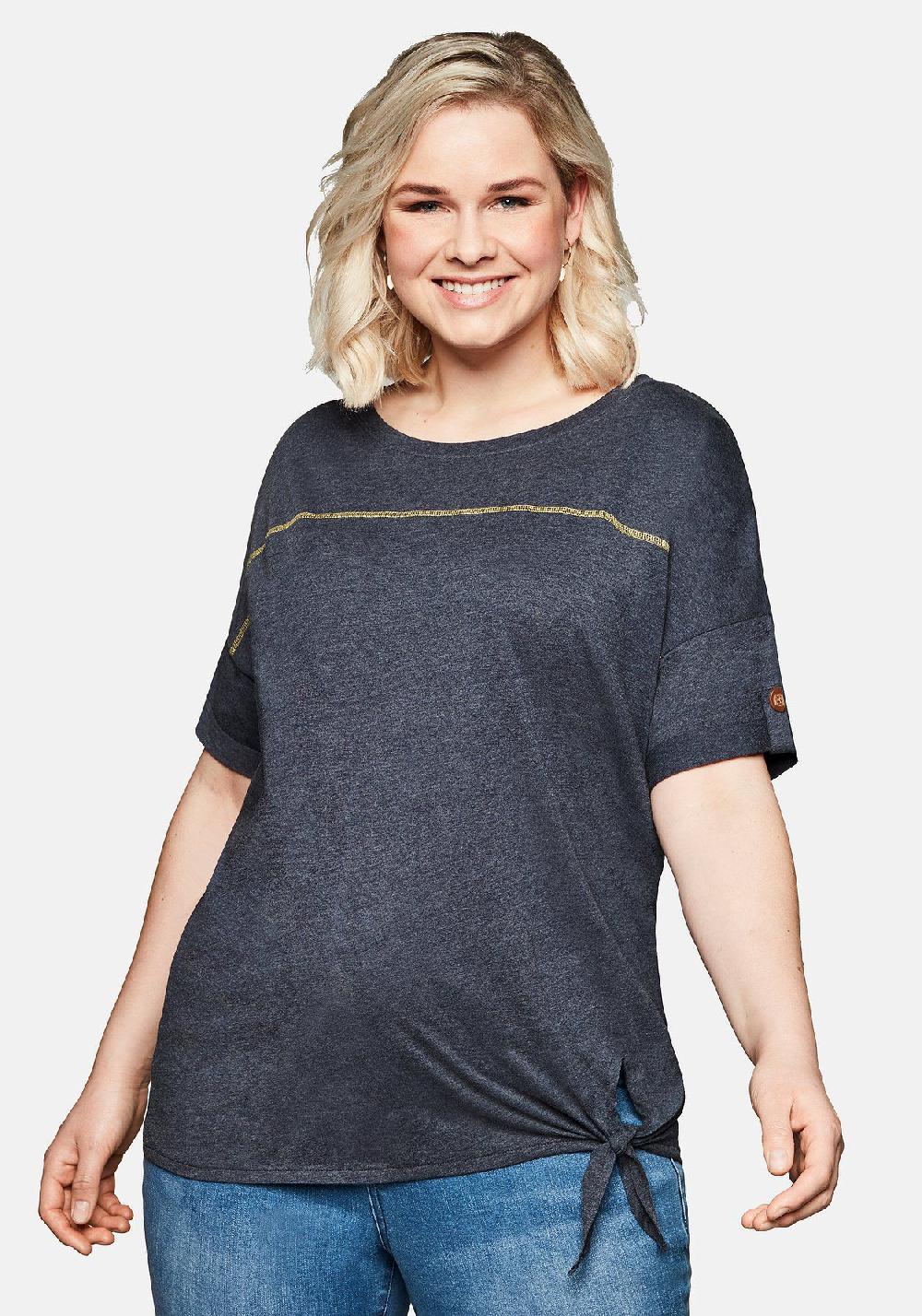 sheego Shirt mit Ziernaht und Knotendetail am Saum Sonderangebot