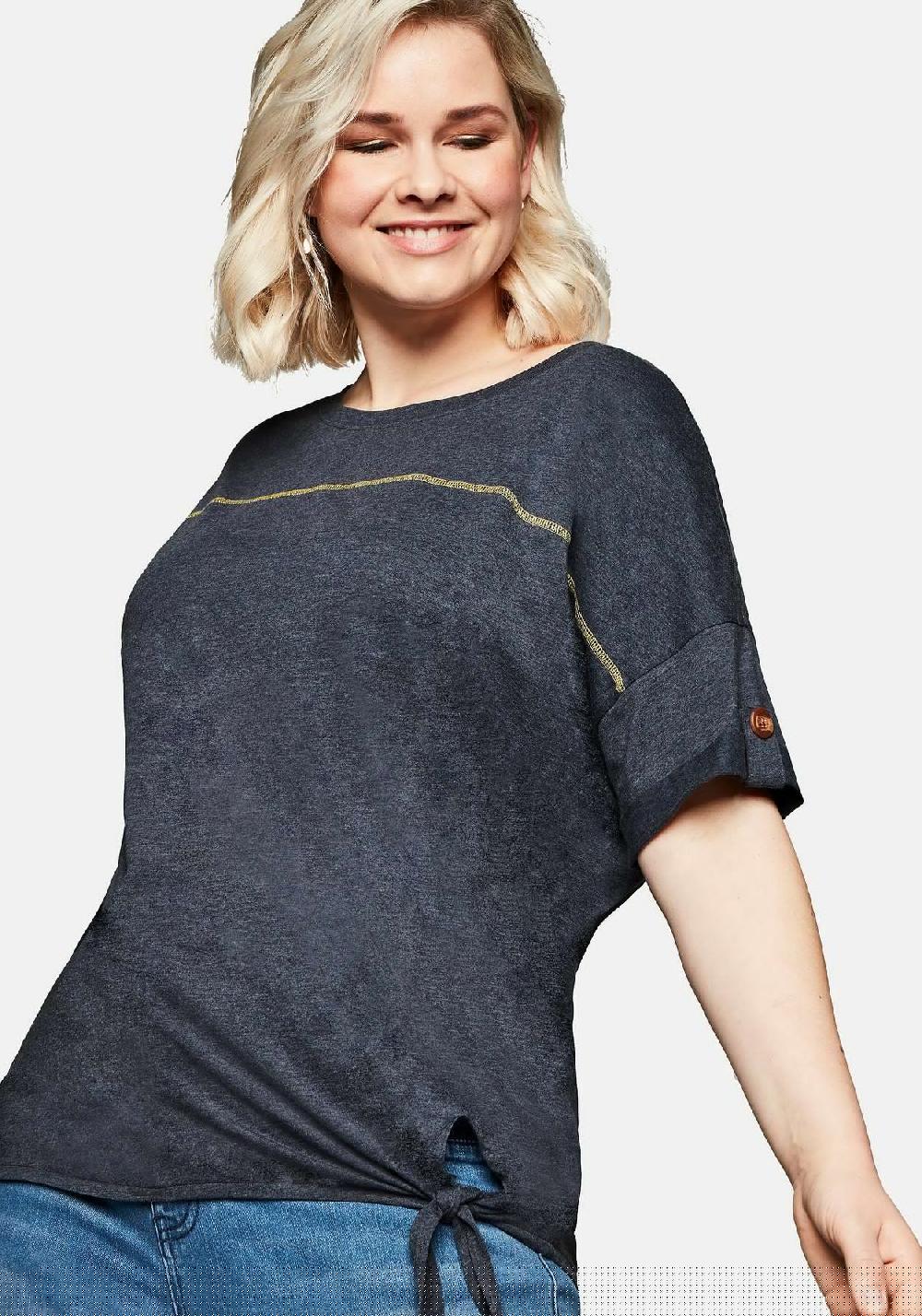 sheego Shirt mit Ziernaht und Knotendetail am Saum Sonderangebot