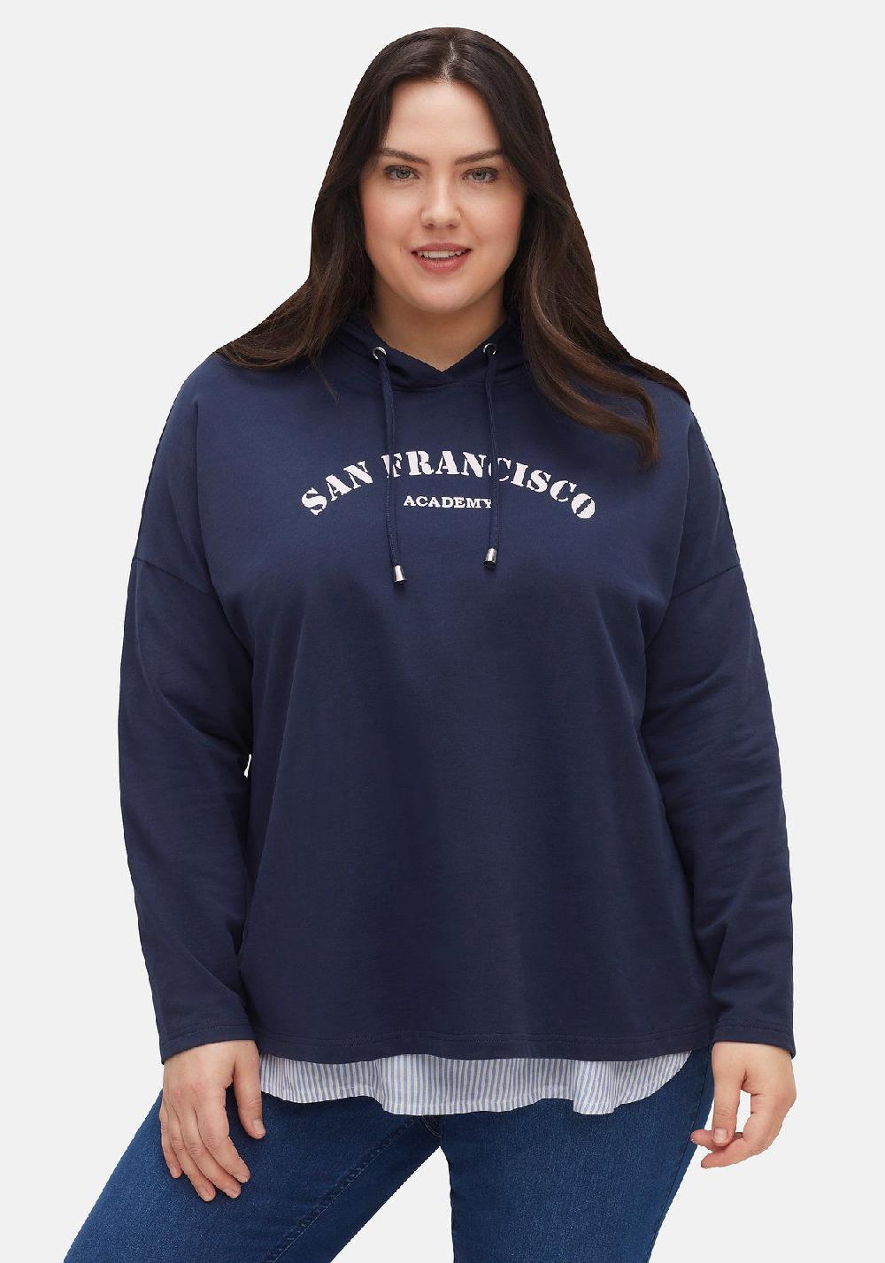 sheego Kapuzensweatshirt mit Frontdruck in A-Linie Saisonschlussverkauf